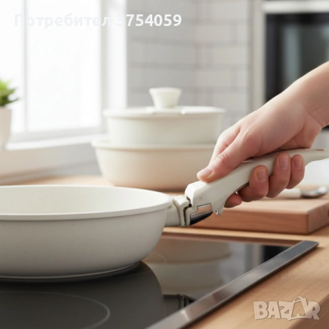 Комплект съдове Goldmann GM-1005 – 5 части с подвижна дръжка, мраморно покритие и индукция, снимка 3 - Съдове за готвене - 53076025