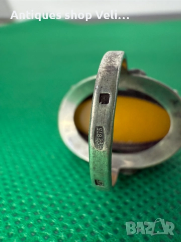 Руски сребърене пръстен с кехлибар №7521 , снимка 6 - Антикварни и старинни предмети - 52127497