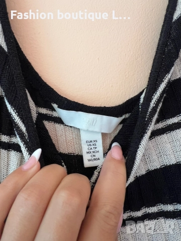H&M Дълга рипсена рокля на черно/бежово райе с малка цепка отзад XS по етикет,но по-скоро е S / M 🖤, снимка 4 - Рокли - 52051549