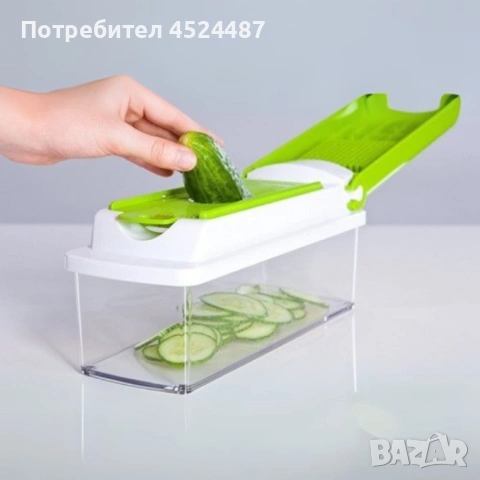 Кухненско Ренде с контейнер - Nicer Dicer Plus от 13 части + Подарък Бутилка за олио,оцет, 300ML, снимка 3 - Аксесоари за кухня - 54158353