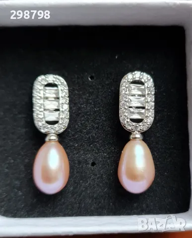 Уникални обеци от естествени перли и сребро розови,бяли и черни