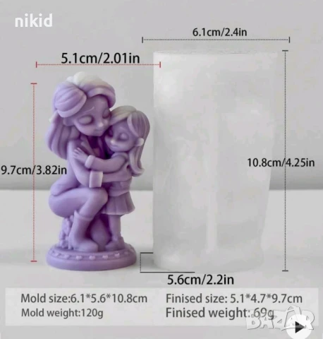 3D Майка с момиче дъщеря прегърнати силиконов молд форма смола свещ гипс фондан декор