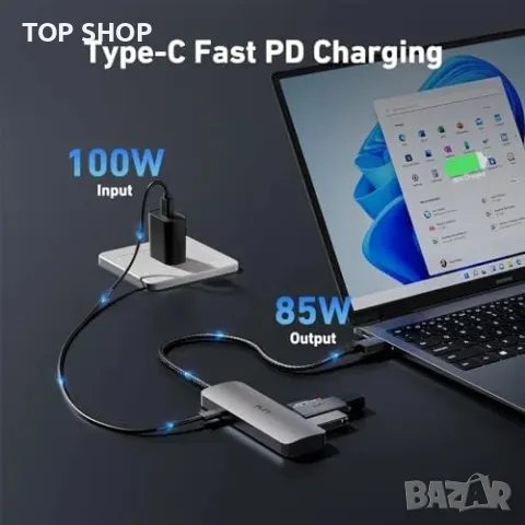 Нов USB-C хъб 10Gbps с 4 порта и 100W захранване за MacBook, iPad, снимка 8 - Друга електроника - 49451192