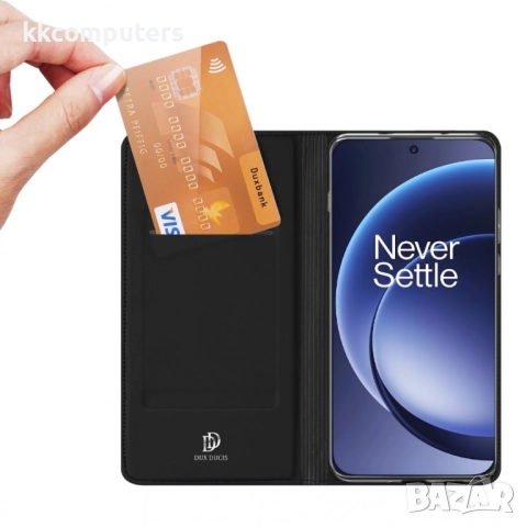 DUX DUCIS Кожен калъф за OnePlus 15 5G- Държач за Карти и Стойка, вкл. Протектор (Черен, Син), снимка 3 - Калъфи, кейсове - 52623581