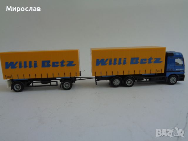 HERPA H0 1/87 MERCEDES ACTROS WILLI BETZ КАМИОН МОДЕЛ ТИР, снимка 7 - Колекции - 46567157