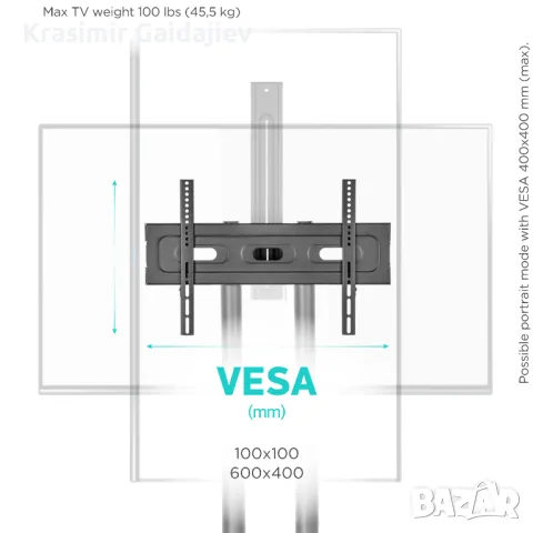 Стойка за подова телевизия Onkron 32¨-65¨ до 45,5 кг Vesa Max 600x400 мм, черна, снимка 3 - Стойки, 3D очила, аксесоари - 46941650