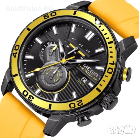 MEGIR 2224 Yellow – мъжки хронограф с модерен дизайн, снимка 2 - Мъжки - 54247800