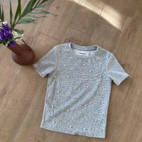 Сива тениска блуза с перли шантел Chanel , снимка 3 - Тениски - 45544067