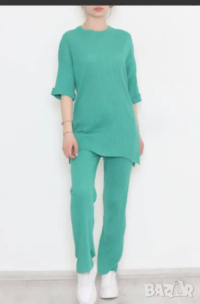 Ментово зелен рипсен комплект, снимка 1