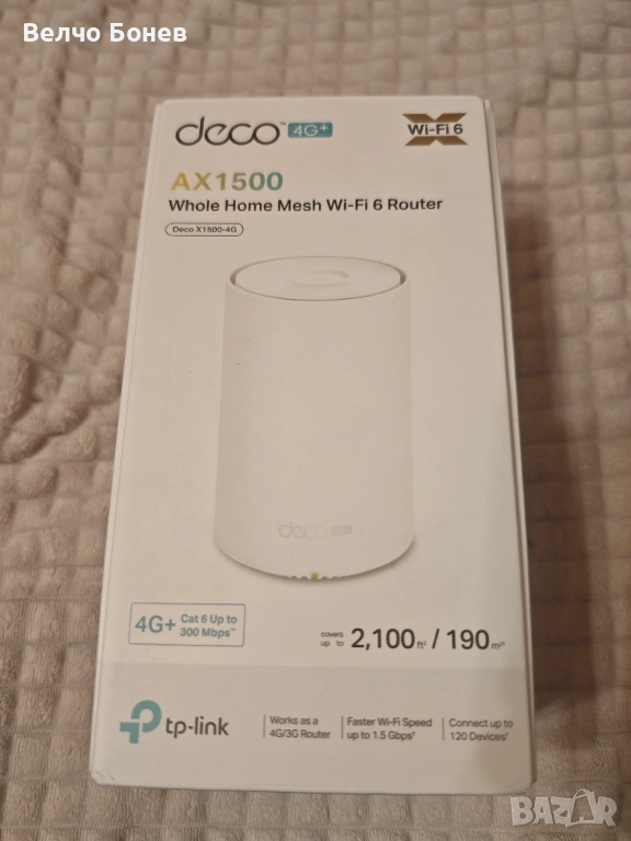 TP-Link Deco X1500-4G Wi-Fi 6 AX1500 4G+/SIM рутер, снимка 1