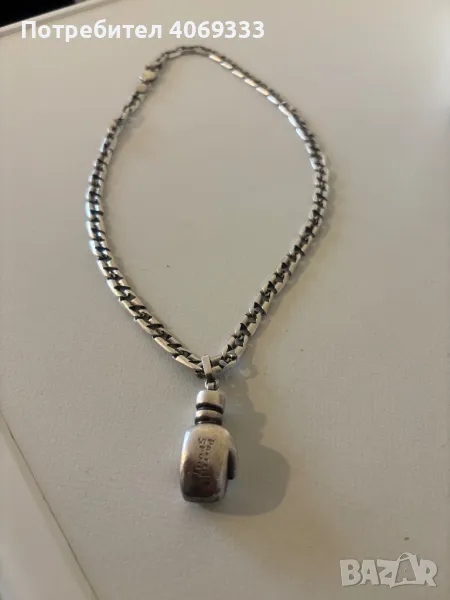 Сребърен плътен синджир с боксова ръкавица 67.62гр 925 , снимка 1