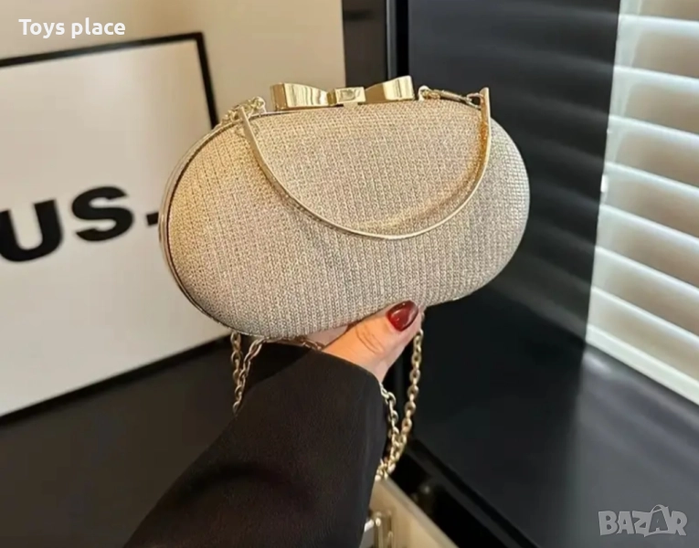 Официална златиста чантичка, Бляскава малка чанта за повод, бал, сватба , снимка 1