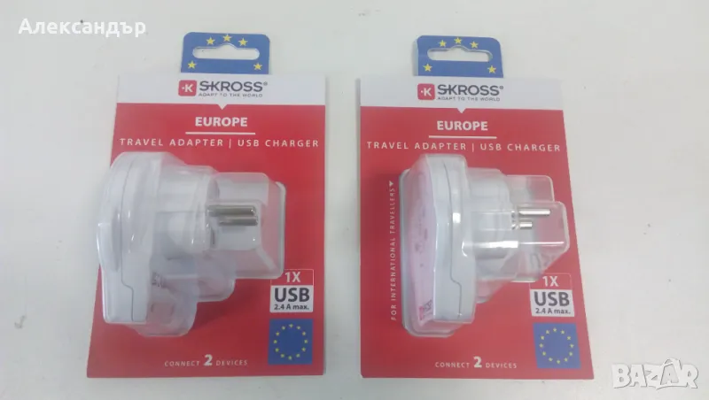 Адаптер SKROSS World to Europe, Schuko, USB, бял - 2 броя., снимка 1