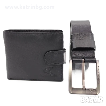 Мъжки колан и портфейл в черно от естествена кожа-Calvin Klein, снимка 1