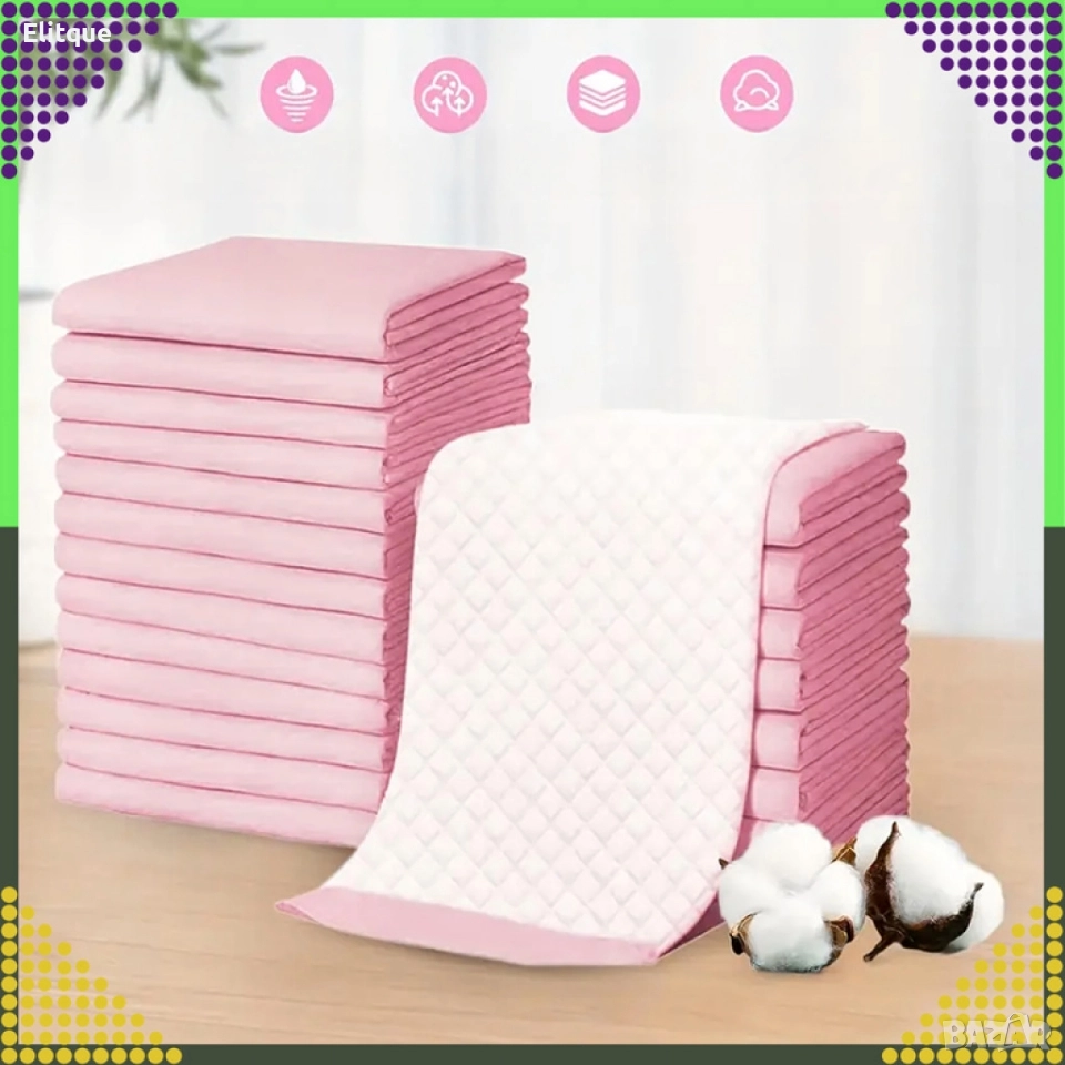 Хигиенни подложки за кучета и котки 60×90 см – Дебели абсорбиращи постелки, 50 бр. в пакет, снимка 1