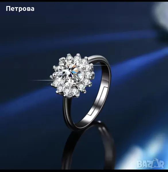 Сребърен пръстен с мойсанит/диамант/ 1ct, снимка 1