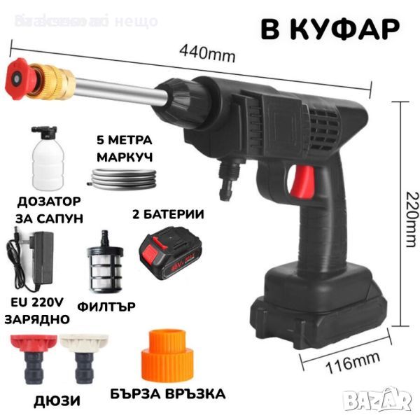 ПОДАРЪК Челник + 36V Акумулаторна Водоструйка с 2 Батерии в куфар, снимка 1