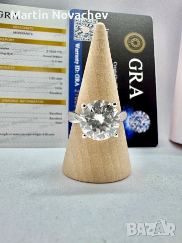 Сребърен пръстен с мойсанит (Диамант) 5 карата, снимка 3 - Пръстени - 54117287