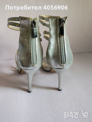 Сребърни обувки на ток с камъчета Megias, 38 размер, снимка 2 - Дамски обувки на ток - 46387351