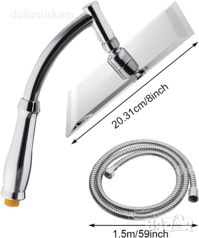 Душ слушалка, 8'' квадратен душ с маркуч 1.5 м, снимка 8 - Други стоки за дома - 52711249