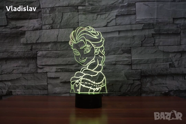 Холограмна 3D лампа Елза, нощна лампа за детска стая, LED лампа за хол, снимка 4 - Лед осветление - 52160284