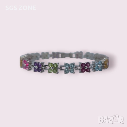 Нежна гривна с цветя от сребро с естествен топаз, аметист, перидот, цитрин, снимка 5 - Гривни - 52688944