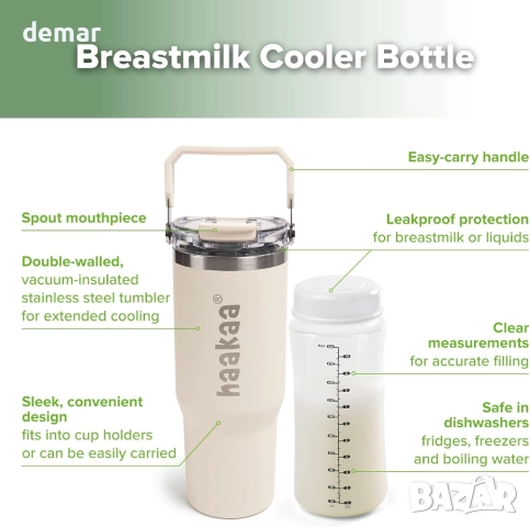 Преносим охладител за кърма haakaa 900 мл, 1 бр. шише за кърма 300 мл, снимка 6 - Прибори, съдове, шишета и биберони - 51743748