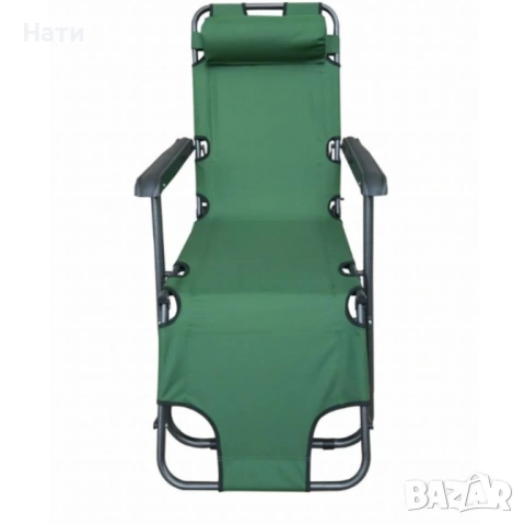 Сгъваем зелен шезлонг с възглавница - комфорт и релакс, снимка 4 - Градински мебели, декорация  - 54023560