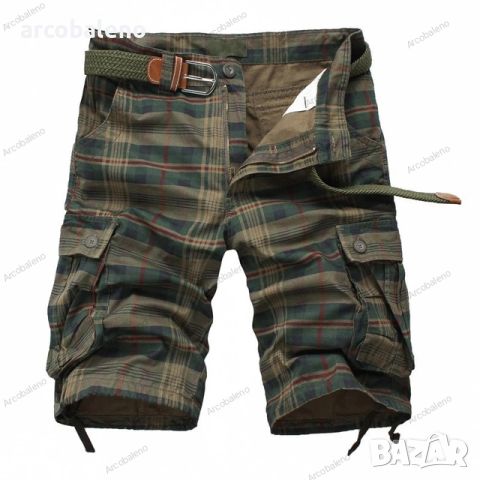 Мъжки къси карирани карго панталони с половин джоб, 2цвята , снимка 2 - Къси панталони - 45546287