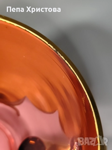 Чаша за чай от бохемски розов кристал с пищна позлата и флорални мотиви. , снимка 8 - Чаши - 51863034