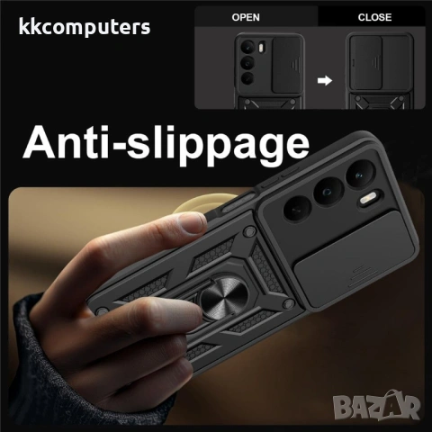 Калъф за Realme C71 4G с Въртяща се Стойка и Плъзгащо Капаче за Камера - PC + TPU, Военна защита, Ма, снимка 6 - Калъфи, кейсове - 53444054