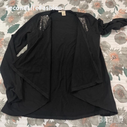 Дамска жилетка блуза DKNY Jeans с мъниста тип прегърни ме черна размер M, снимка 6 - Блузи с дълъг ръкав и пуловери - 52571966