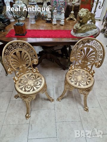 Уникален чифт антикварни месингови градински столове , снимка 2 - Антикварни и старинни предмети - 45540225