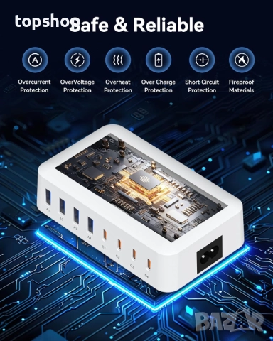Ново Rsydmny 200W зарядно устройство - 8-портово USB C захранване, USB зарядна станция с LCD екран.., снимка 3 - Друга електроника - 52077972