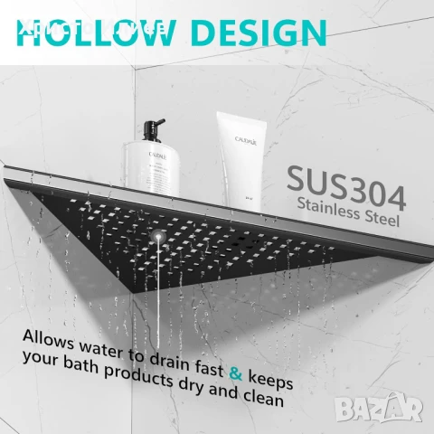 Ъглова етажерка за баня Рафт от неръждаема стомана черен за баня, снимка 4 - Етажерки - 51377200