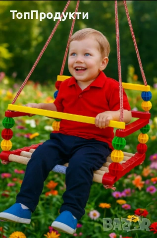 Дървена люлка – Класически модел с модерен цветен дизайн, снимка 6 - Детски люлки - 53070607