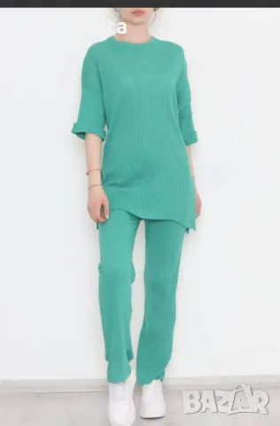 Ментово зелен рипсен комплект