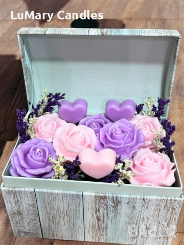 Свещ “Кутия с омайни рози”, снимка 4 - Декорация за дома - 53289283