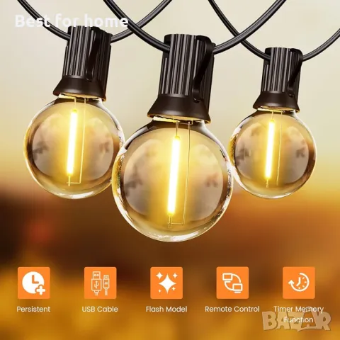 Соларна външна автономна верига лампички 18 м, G40 30+4 LED крушки , снимка 3 - Градински мебели, декорация  - 50051279