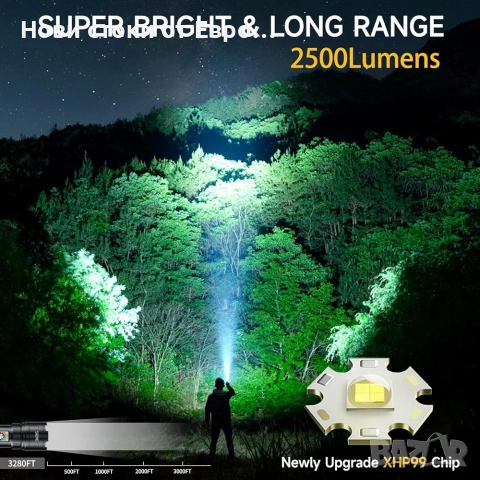 Фенерче с висока мощност, презареждащо се, тактическо, 200 000 лумена , снимка 2 - Други - 52450786