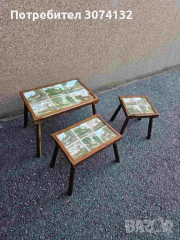 Масички 3в1 с плочки в ретро стил, снимка 2 - Маси - 49029387