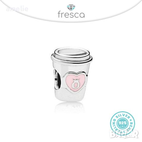 Талисман Fresca по модел тип Pandora сребро 925 Take a Break Coffee Cup Charm. Колекция Amélie, снимка 1 - Гривни - 38165383