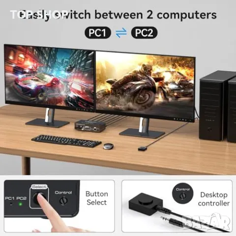 Нов 8K60Hz KVM Switch за 2 Монитора и 2 Компютъра HDMI 4 USB Устройства, снимка 7 - Друга електроника - 49498025