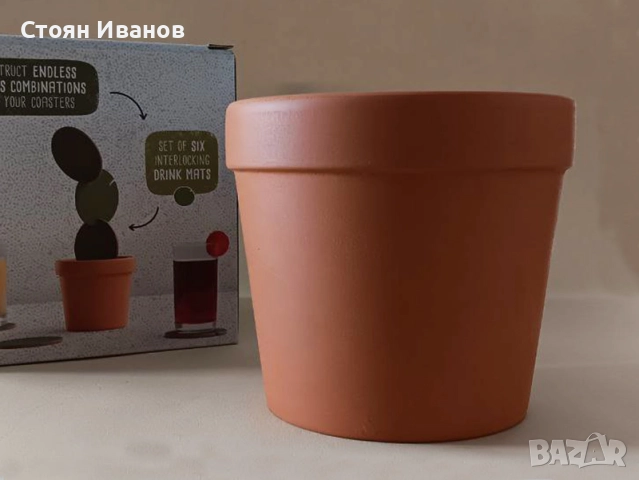 Керамична саксия-кашпа с декоративен кактус - Декорация, снимка 3 - Декорация за дома - 52009237