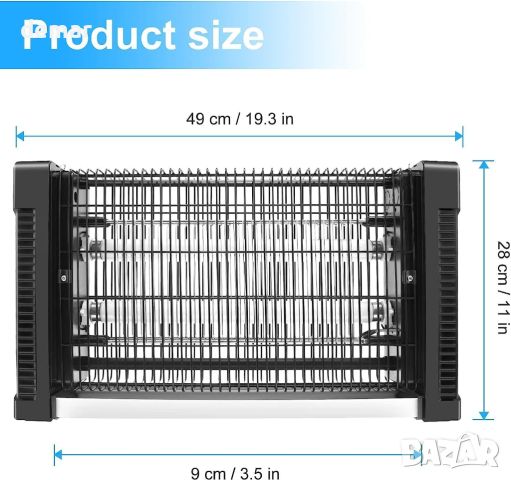 Zapoop Лампа за унищожаване на мухи и комари, 2500V, 20W UV, снимка 6 - Други стоки за дома - 46098135