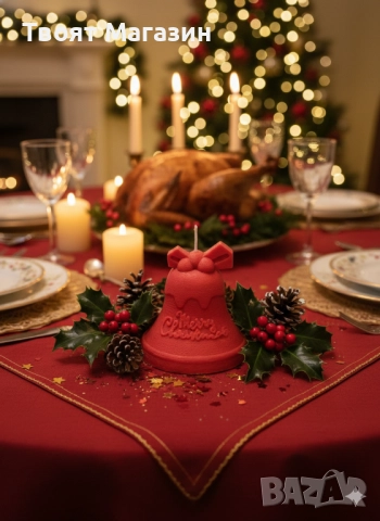 Коледна свещ Камбанка от соев восък – Червен цвят за Празника, снимка 2 - Коледни подаръци - 52681075