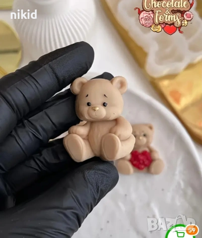 4 пози мече мечета сърце букет цветя силиконов молд форма фондан шоколад гипс смола бонбони декор, снимка 9 - Форми - 53741092