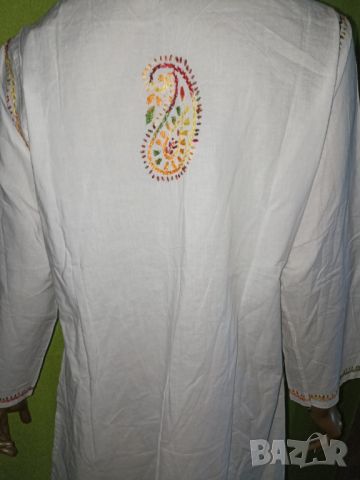 Бяла памучна риза/ роба / туника с  бродерия ръчна изработка L, снимка 6 - Туники - 45851106