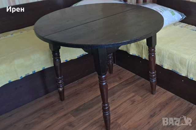 Разтегателна кръгла маса от дърво, снимка 2 - Маси - 53786671