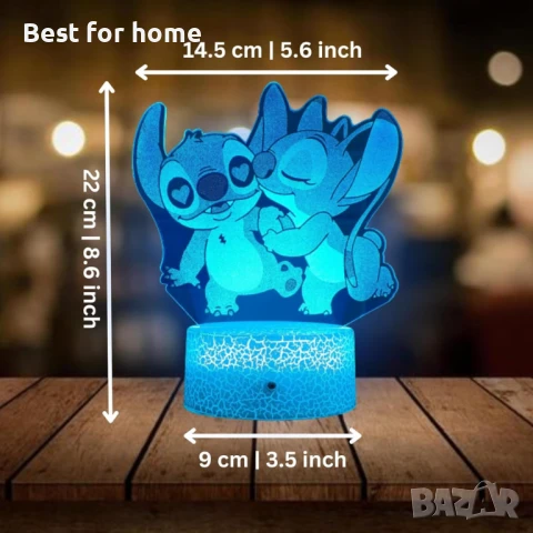 3D Нощна лампа  Лило и Стич  с дистанционно управление -16 цвята, снимка 5 - Други - 50459541